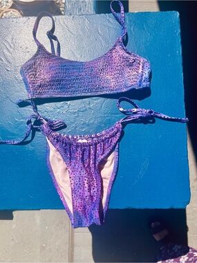 Purple Smocked Two-Piece Bikini Set